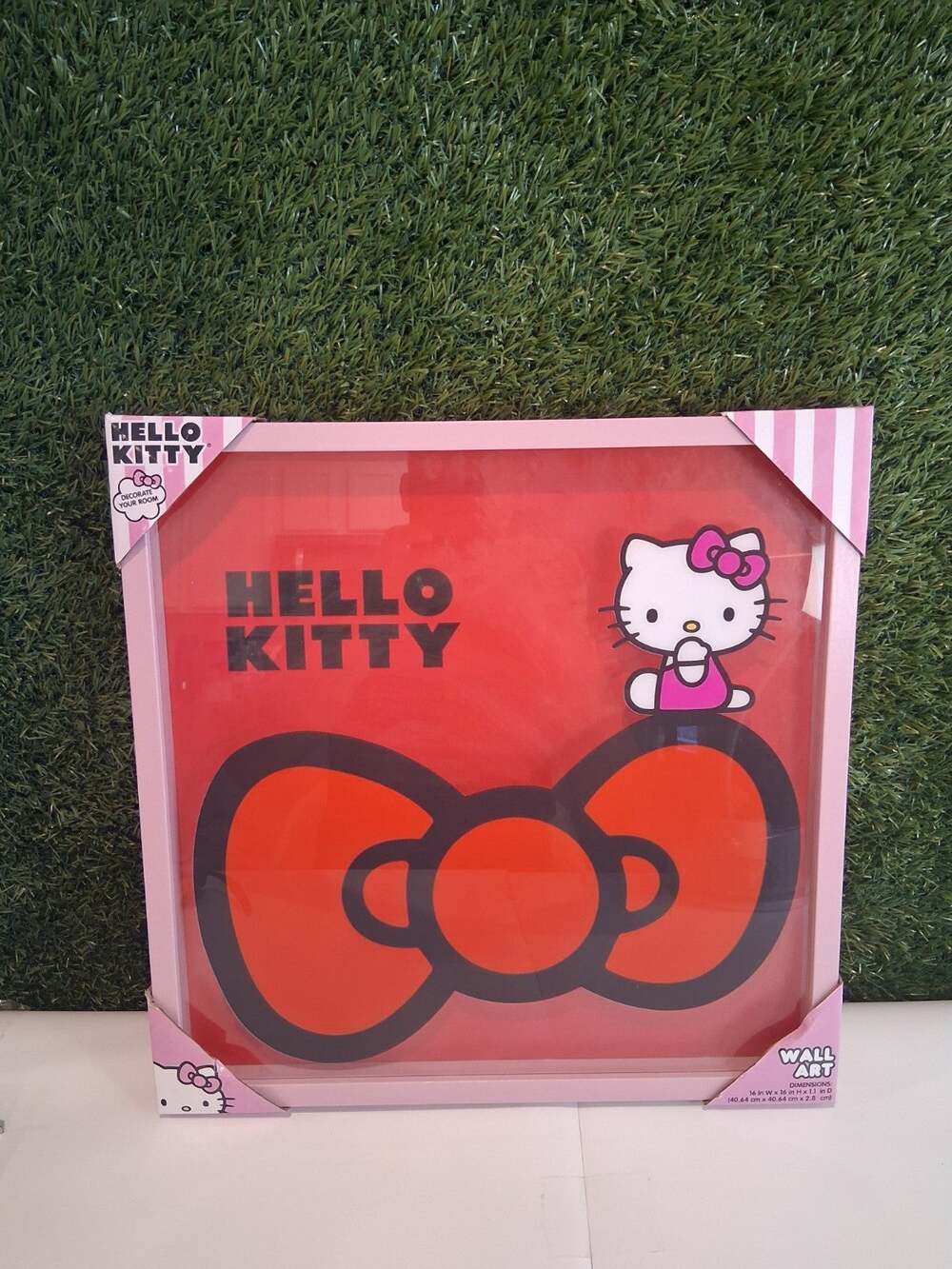 Hello Kitty Sanrio 3D Shadow Box Framed Wall Art Big Red Bow Pink Frame 16x16